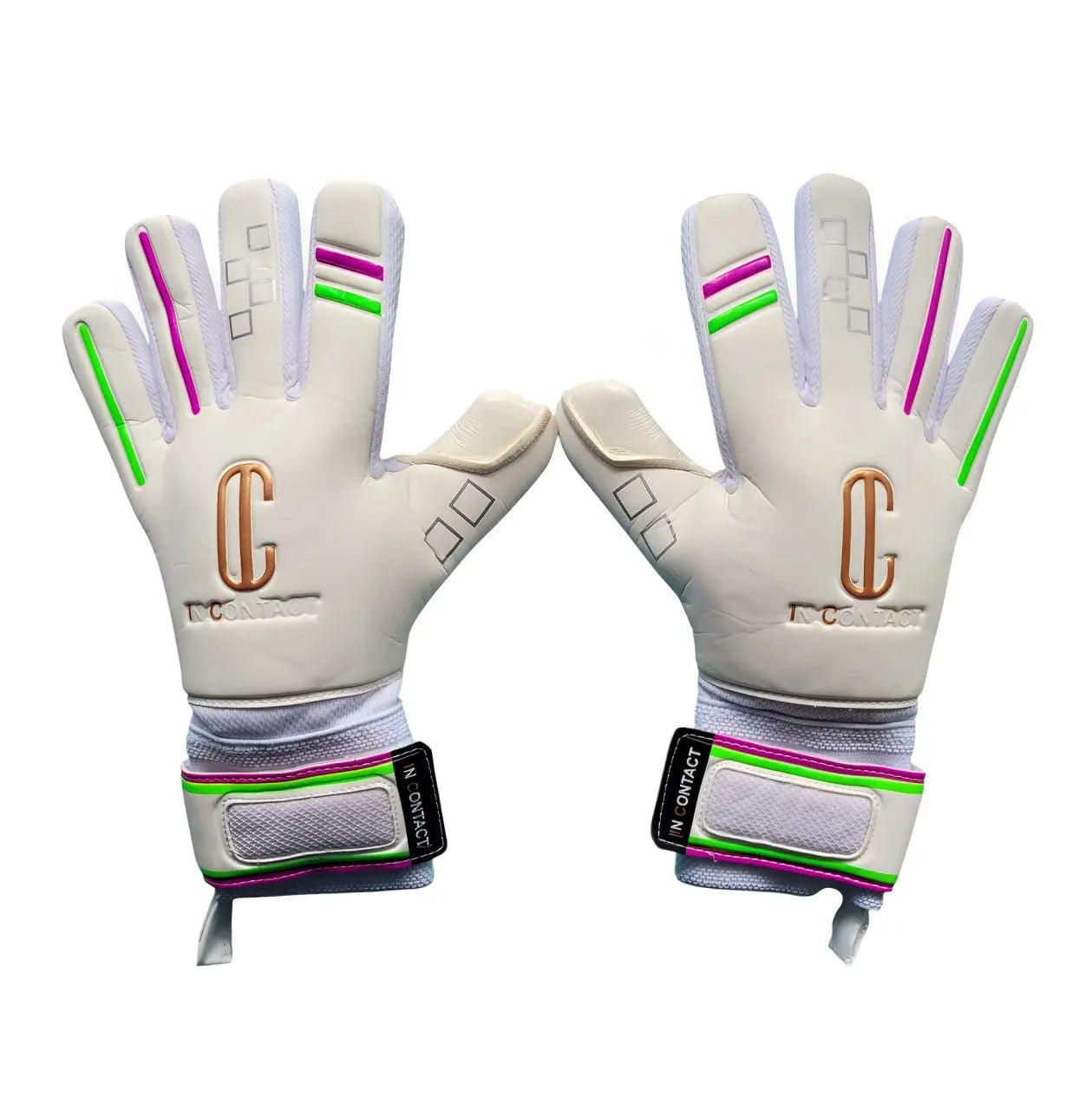 Både bakhånden til en profesjonell keeperhanske i fotball