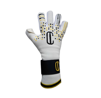 bakhånden til en profesjonell keeperhanske i fotball