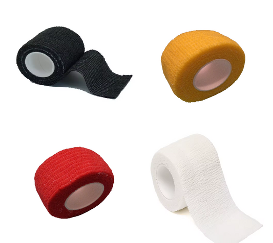 Selvklebende elastiske sportsbandasjer 5 meter lange og 2,5 centimeter brede. Ideell for fingerbeskyttelse.